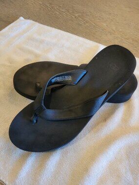 UGG Black Leather Wedge Thong Sandals